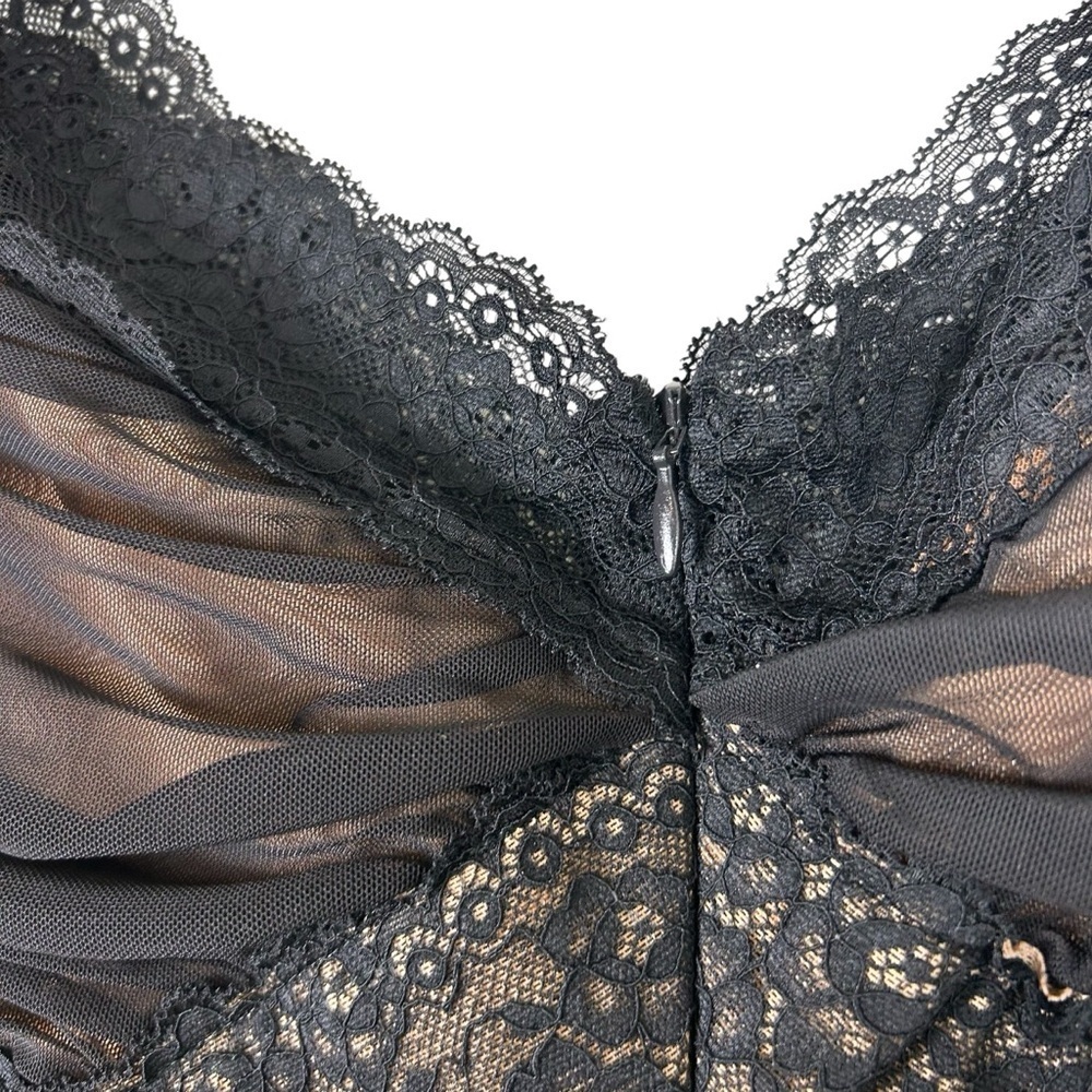 Self Portrait Black Lace Mesh Mini Dress Long Sleeve Cutout SZ 4 - Picture 9 of 10